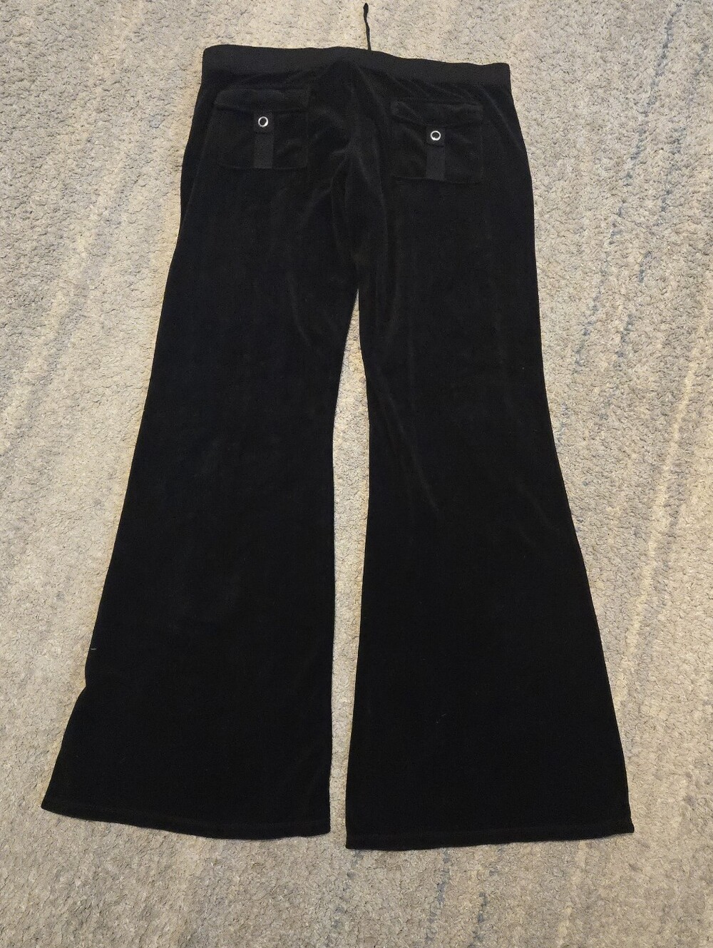 Juicy Couture Velour Track Pants XL Black Flare Wide Leg Snap Pocket Y2K Vintage - Picture 6 of 8
